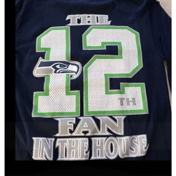 Men Seahawks NFL Football T-shirt Size S Blue Crewneck Long-Sleeve Cotton - Picture 4 of 9